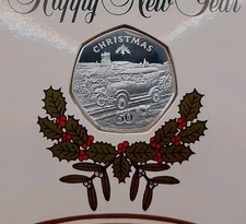 1983 Isle of Man 50p Sterling Silver Proof Christmas Card Coin Model T Ford