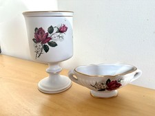 Flora Keramiek Gouda Holland Vase & Dish. Red Roses. Vintage.