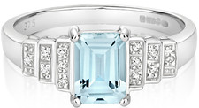 9ct white gold 0.8ct aquamarine diamond ring baguette size o art deco hallmarked