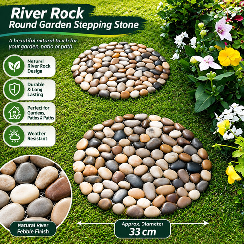 River rock round garden - rock,
