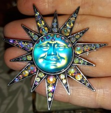 BROOCH Seaview MOONFACE Turquoise STAR Sparkly GLAM Fab VINTAGE STYLE