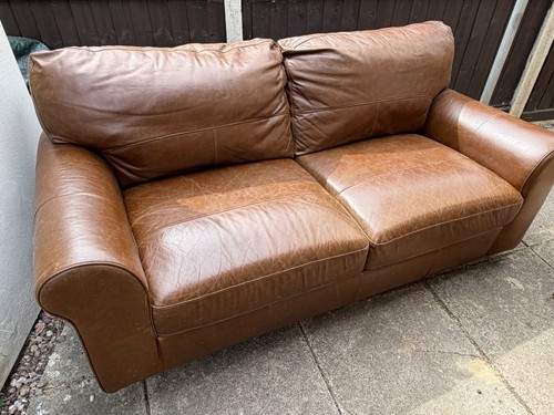 Brown leather seater - brown,