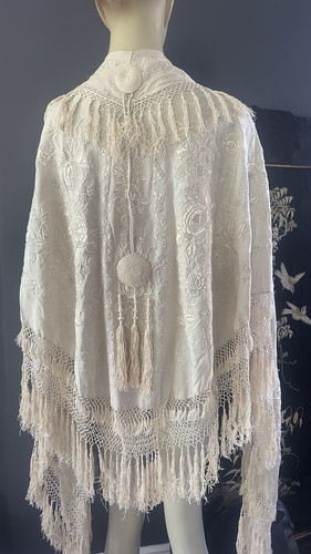 Elaborate antique silk shawl - antique,