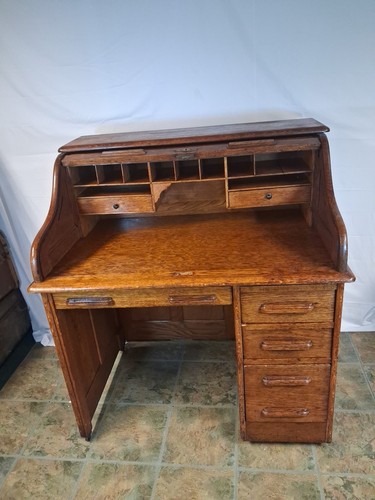 Edwardian oak roll top desk - roll,