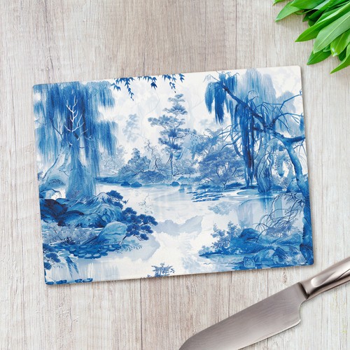 Willow tree scene blue - scene, white