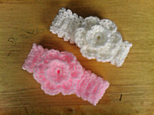 Handmade Hand Crocheted Baby Girl Double Flower Headband Acrylic various colours