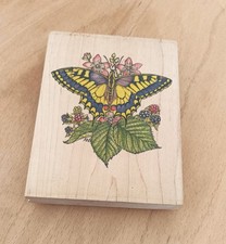 Funstamps Butterfly Flower & Berries Large Rubber Wooden Stamp Paper Craft Used