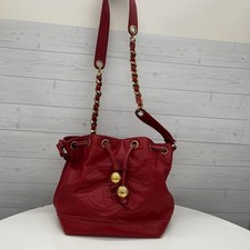 CHANEL Deca Coco Drawstring Bucket Chain Shoulder Bag Red Leather Vintage Japan