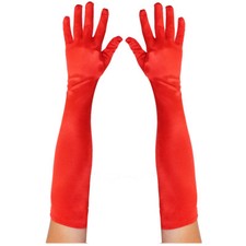 ADULTS LONG RED WHITE ELBOW GLOVES CHRISTMAS XMAS LADIES 1920S SATIN FANCY DRESS