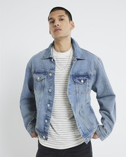 River Island Mens Denim Jacket Blue Regular Fit Collared Buttons Outerwear Top