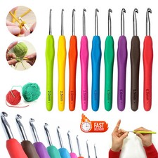 9Pcs Crochet Hooks Set Soft Grip Handles Knitting Needles Aluminum Multi Color