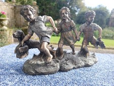 Three Running Children and Dog Figurine Bronzed By Juliana , Veronese VGC