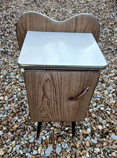 Vintage Retro 50s Kitsch  Padded Vinyl Bedside Cabinet Dansette legs Formica Top