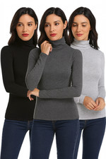 Ladies High Neck Roll Neck Shirt Women Long Sleeve Slim Fit Winter Stretch Top 