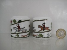 CROWN STAFFORDSHIRE / COALPORT ROBERT HORN HUNTING SCENE CHINA CRUET SALT PEPPER