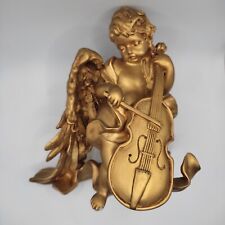 Beautiful Gold Coloured Cherub Playing Violin Approx. 17 Cm Tall