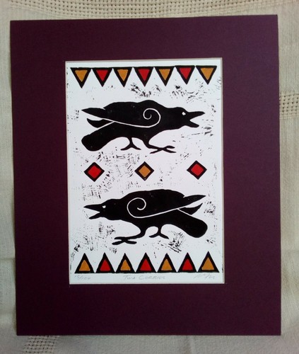 Crow original linocut - original, print