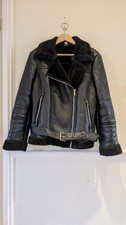 Topshop faux leather aviator faux fur lined black jacket, size 12 😍