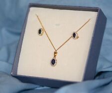 Sterling silver gilt sapphire pendant and earrings