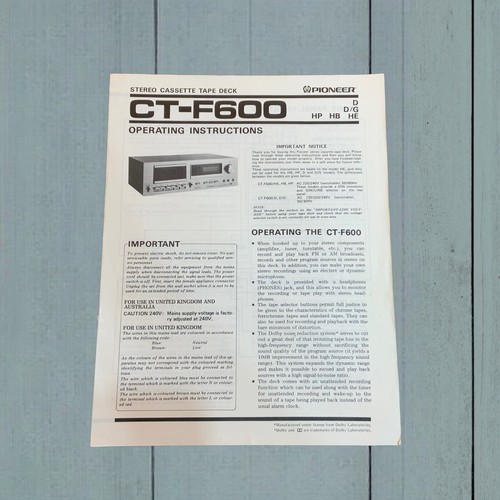 Pioneer f600 operating - pioneer,
