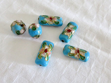 4 + 2 turquoise cloisonne beads, 4  18mm rectangles & 2  8mm round, NWOT