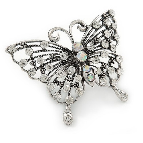 Large clear crystal butterfly - clear,