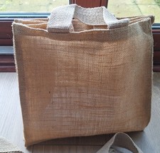 3 x 100% NATURAL JUTE BAGS WITH FLAT COTTON WEBBING HANDLES