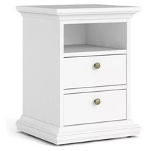 Tvilum Paris 2 Drawer Bedside Table - White | Modern Nightstand Bedroom Cabinet