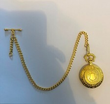 Gold colour Albert chain with Vintage design full hunter pocket watch t bar fob 