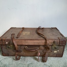 Vintage Suitcase Leather Antique Travel Trunk Case Original 76cmx42x26