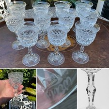One ANTIQUE WEBB RUSSELL CLARET WINE DIAMOND FACET CUT GLASS SIGNED 5 3/8” VGC