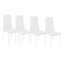 4pcs Dinning Chairs Set High Back Kitchen PU Leather Padded Seat Chair  White UK