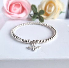 Sterling silver 4mm beaded stretch bracelet with detailed bumble bee charm