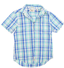 ORIGINAL PENGUIN Mens Blue White Short Sleeve Plaid Check Casual Shirt | Medium