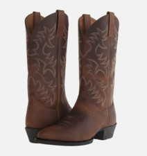 Men Vintage Pull On Mid Calf Boots Men Riding Comfortable Wide-Calf Western Boot