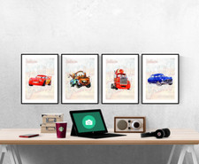 Disney Pixar Cars Watercolour Set Of 4 Prints Pictures Wall Art Poster 