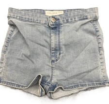 Tophop womens denim shorts joni size 10 light blue front zip stretch