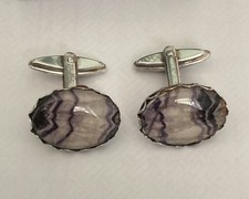 Vintage Silver Derbyshire Blue John Cufflinks