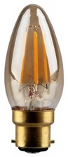 Gold 4w Filament LED Candle Non Dimmable 2500K B22 340lm =31w Gold/Amber