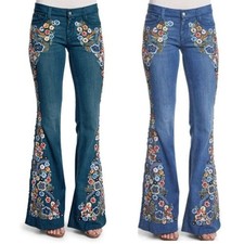 Ladies Floral Flared Denim