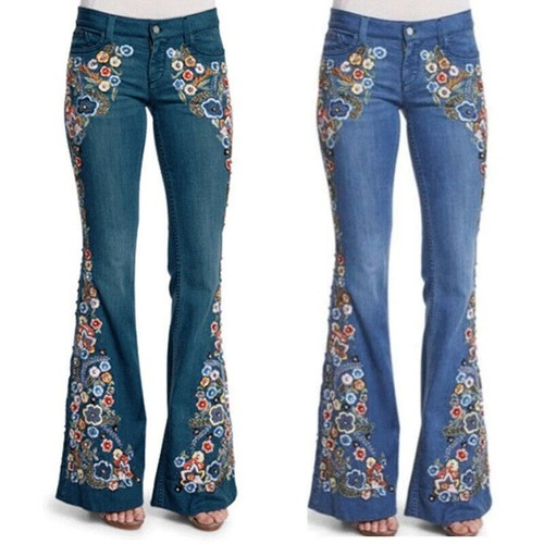 Ladies floral flared denim - flared,