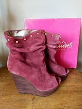 VINTAGE ZANDRA RHODES STRUTT COUTURE PLATFORM SUEDE PEEP TOE WEDGE BOOTS UK 6