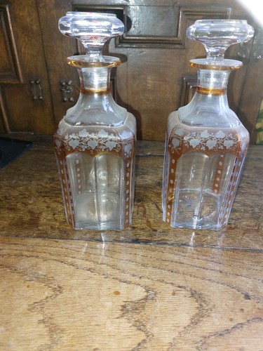 Antique pair amber clear - antique, amber/