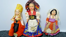 Three Vintage Magis Roma Dolls. Made In Italy. Cloth Body Sawdust Filling.