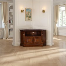 Mahogany Corner TV unit with flutted columns and Single Drawer - SOLID MAHOGANY