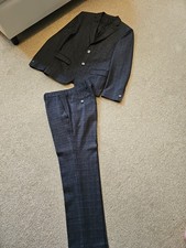 T.M.Lewin Men's 2-Piece 32" Waist, 29" Leg, 36S Jacket Dark Grey Check Bk Vent