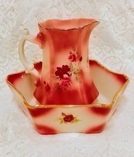 ANTIQUE ROCKINGHAM IRONSTONE WATER JUG & BOWL