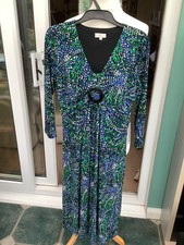 country casuals beautiful small long sleeve jersey dress blue green ruche bust