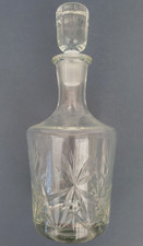 Cut Crystal Glass DECANTER Vintage / Antique Clear Whisky Mallet Bell Star Round