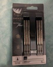 NEW 6 Parker QUINKflow Ballpoint Pen Ink Refills with Medium Tip Black noir